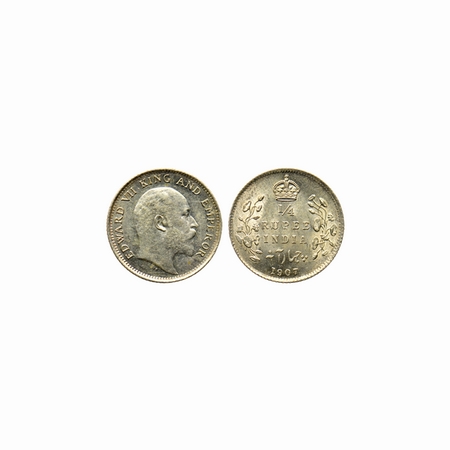 Edward VII, Silver ¼ Rupee, 1907, Calcutta Mint, no Mint mark. F.Prid. 436. About Uncircul