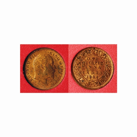 Edward VII, Copper, Quarter Anna, 1904, Calcutta Mint. F.Prid. 647. NGS Graded MS 61 BN Ch