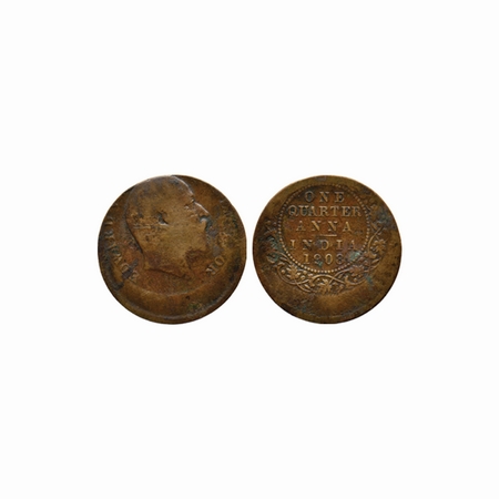Edward VII, Copper, Quarter Anna, 1908, Calcutta Mint, Error, obverse & reverse die shifte
