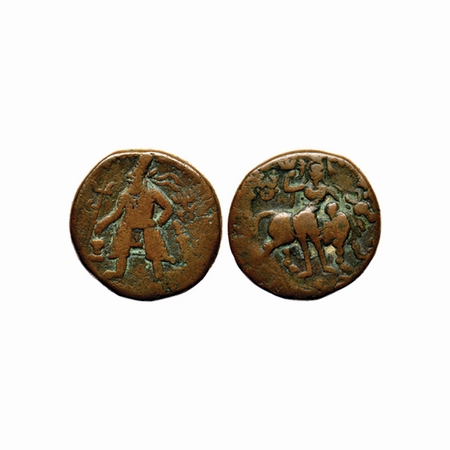 Kushanas, Wima Kadphises (c. 105-139 AD), Copper Tetradrachm, 16.10gm, Obv: King standing 