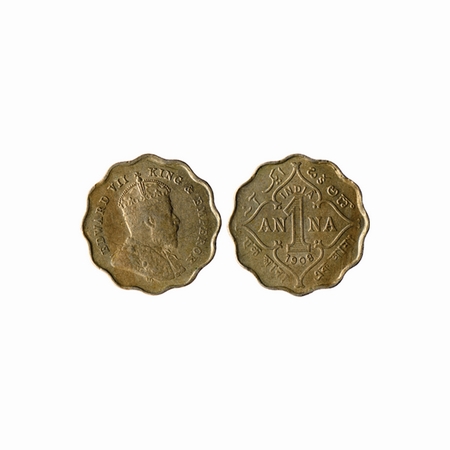 Edward VII, Cupro -Nickle, Anna, 1908, Bombay Mint, B incuse in crown, F.Prid. 927. About 