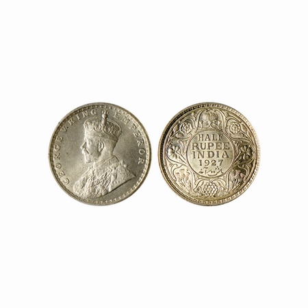 George V, Silver, ½ Rupee, 1927, Calcutta Mint with original lustre. F.Prid. 330. Uncircul
