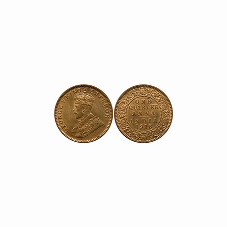 George V, Copper, Quarter Anna, 1916, Calcutta Mint. F.Prid. 661. Uncirculated, Rare.