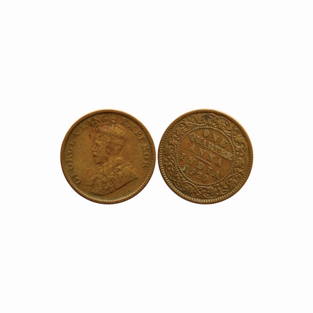 George V, Copper, Quarter Anna, 1929, Calcutta Mint, Error, reverse die rotated to 1 o'clo