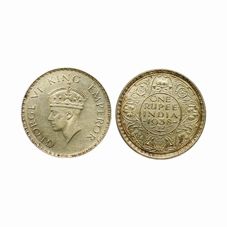 George VI, Silver, Rupee, 1938, Bombay Mint without dot, type II. F.Prid. 233. About Uncir