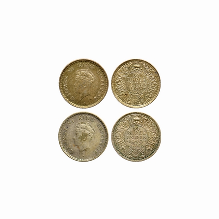 George VI, Silver, ¼ Rupee (2 Coins), 1939 / 1940 (0.500 silver), Bombay Mint, Type T / I.