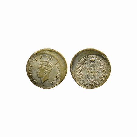 George VI, Half Silver, ¼ Rupee, 1943, Bombay Mint, Star lotus, Type T / II, Error, obvers
