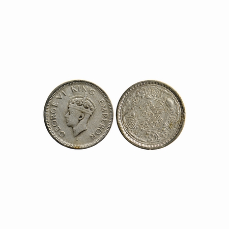George VI, Half Silver, ¼ Rupee, 1944, Bombay Mint, Diamond lotus, Type T / II, Error, rev