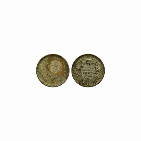 George VI, Half Silver, ¼ Rupee, 1945, Bombay Mint, Star lotus, Type T / II, Error, edge i