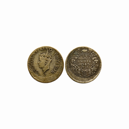 George VI, Half Silver, ¼ Rupee, 1945, Bombay Mint, Type T / II, Error, obverse & reverse 