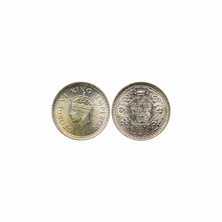 George VI, Half Silver, ¼ Rupee, 1945, Bombay Mint, Large 5, type T / II, with original lu