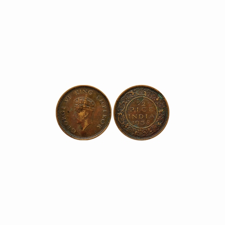 George VI, Copper, ½ Pice, 1938, Calcutta Mint, type T / I. GK # 1449 / F.Prid. Unlisted. 