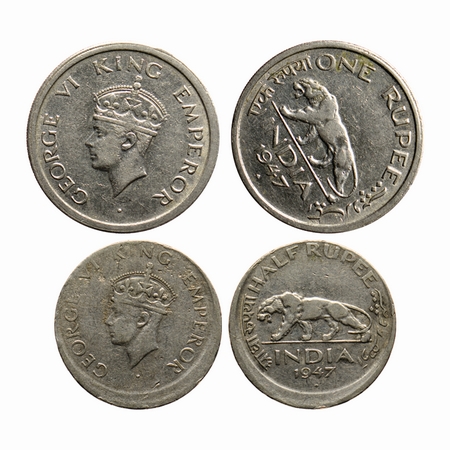 George VI, Nickle, Rupee & ½ (2 Coins), 1947, Bombay Mint, Error, reverse die rotated to 3