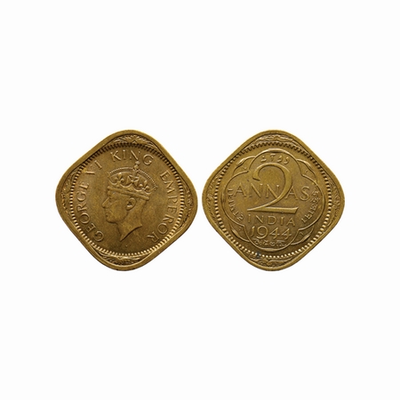 George VI, Nickel-Brass, 2 Annas, 1944, Lahore Mint, Type T / II, toned. F.Prid. 908. Extr