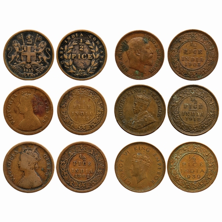 British India, Copper ½ Pice (set of 55 coins), Eic 1835, Victoria Queen 1862, Victoria Em