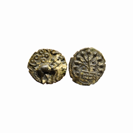 Satavahanas, Nasik Region, 1.78gm, Obv: Elephant walking to right with trunk upraised, ujj