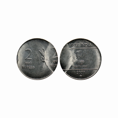2 Rupees, 2007, 5.83gm, Steel, Error, Double struck on both sides showing little elongated