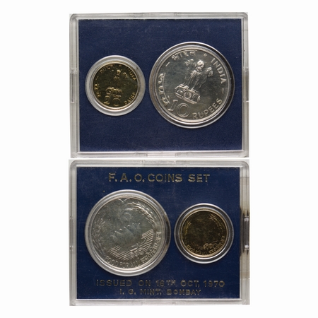 1970, Unc Set, FAO, 10 Rupees & 20 Paise, in Acrylic case with packing and certificate, Bo