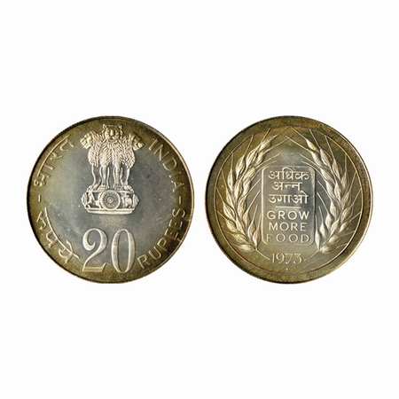 1973, Unc, 20 Rupees, loose , Grow More Food, Bombay Mint. RB 39. Unc, Scarce.