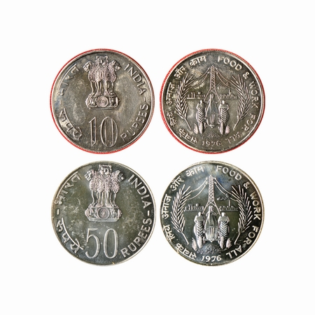 1976, Unc, 50 & 10 Rupees (2 Coins), 50% Silver & Cupro Nickle, Uncirculated set of 2 coin