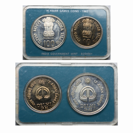 1982, Unc Set, 100, 10 Rupees, in acrylic case, without box Packing and certificate , IX A