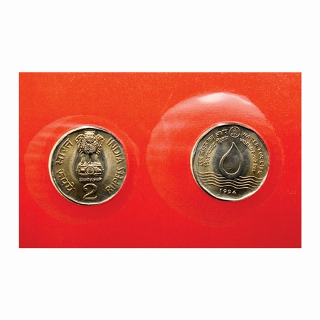 1994, Unc collectors pack set, 2 Rupees (2 Coins), Water For Life - World Food Day, Calcut