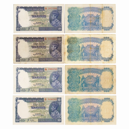 British India, George VI (4 Notes), 10 Rupees, (1938). Signed by J.B Taylor, red Serial No