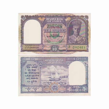 British India, George VI, 10 Rupees, (1944). Signed by C.D Deshmukh, green Serial No G17 0