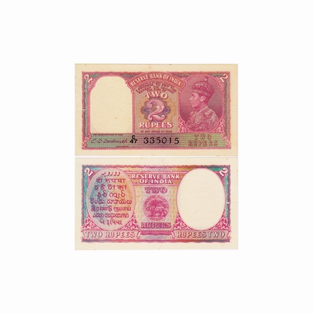 British India, George VI, 2 Rupees, (1943). Signed by C.D Deshmukh, Serial No C47 335015.