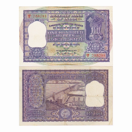Republic of India, 100 Rupees, Signed by P.C Bhattacharya, AB0 First Prefix, Red Serial No