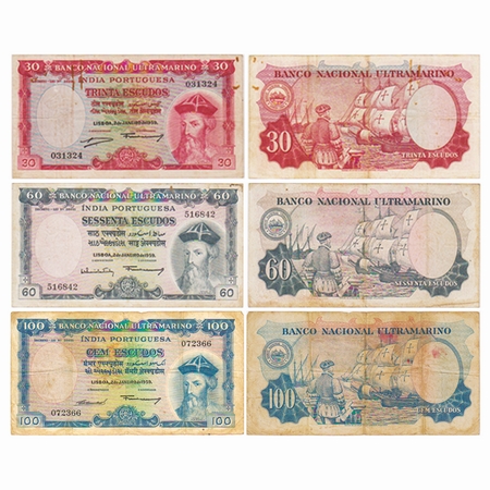 Portuguese India, 30, 60, 100 Escudos (3 Notes), Banko Nacional Ultramarino, 7th issue 195