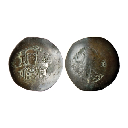 Byzantine, Histamenon Michael, Silver Cup Shaped, 2.74gm, Obv: Bust facing, bearded, weari
