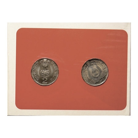 1994, Unc collectors pack set, 2 Rupees (2 Coins), Water For Life - World Food Day, Calcut