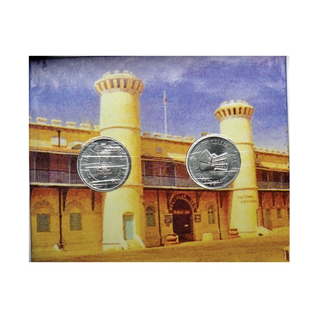 1997, Unc set, 1 Rupees (2 Coins), Cellular Jail, Calcutta Mint, in blister packing. DRRM 