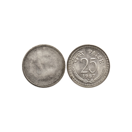 25 Paise, 1987, Cupro Nickle, 2.50gm, Hyderabad Mint, Error, uniface struck. About Uncircu
