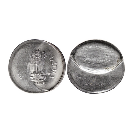 1 Rupee, 1992-2004, Stainless Steel, 4.86gm, Error, obverse parcial Brokage. Very Fine, Sc