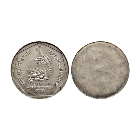 1 Rupee, 1992, Cupro Nickle, 5.80gm, Calcutta Mint, Food and Nutrition, Error, uniface str