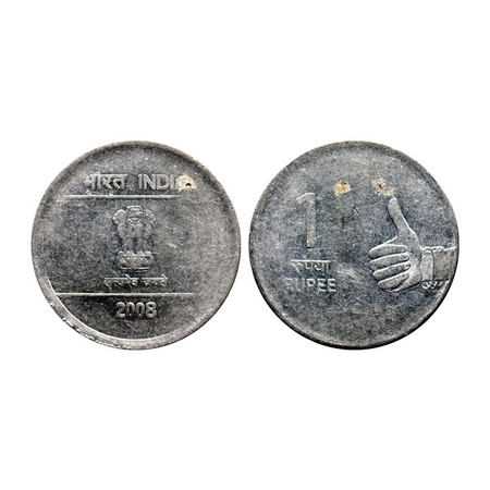1 Rupee, 2008, Stainless Steel, 4.89gm, Mule, Error, obverse is struck with 50 Paise die. 