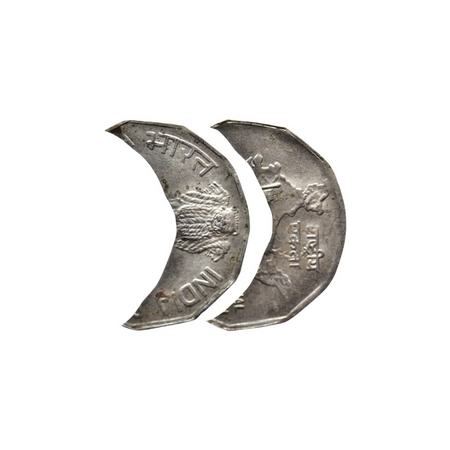 2 Rupees, 1990-2000, Stainless Steel, 2.82gm, Error, Massive clip edge cutting error. Very