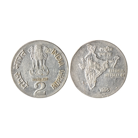 2 Rupees, 1995, Stainless Steel OMS, 4.80gm, Noida Mint, Error, actualy its struck on cupr