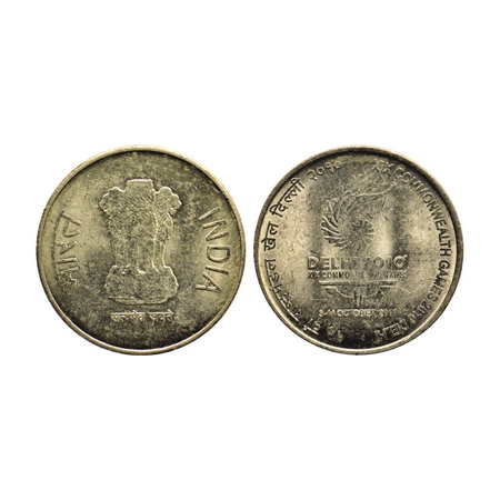 5 Rupees, 2010, Nickle-Brass, 6.02gm, Mule, XIX Commonwealth Games Delhi, without (5 rupee
