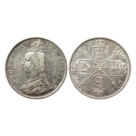 Great Britain, Silver Double Florin, 22.55gm, 1890 AD, Obv: VICTORIA DEI GRATIA with Queen