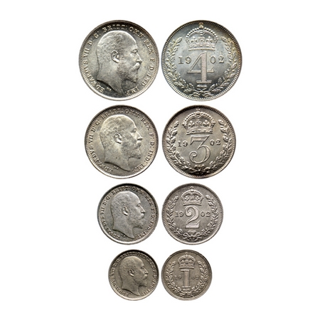 Great Britain, Silver Proof likes (set of 4 Coins) (0.9250 Silver), Edward VII, Penny, 2 P