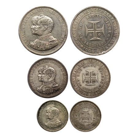 Portugal, Silver set of 3 coins (0.917 silver), 1898, 400th Anniversary Discovery of India