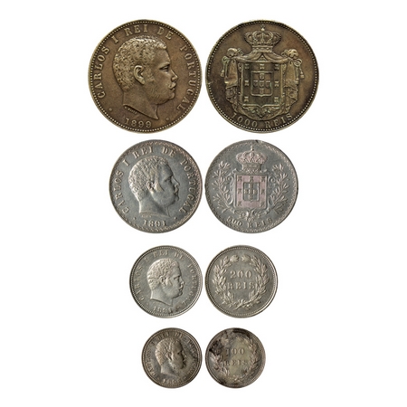 Portugal, Silver Set of 4 Coins (0.917 silver), 1000 Reis/ 1899, 500 Reis/ 1891, 200 Reis/