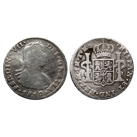 Spain, Silver 1 Real, 3.30gm, 1810, Mint Mexico Obv: Head right FERDIN VII DEI.GRATIA & da