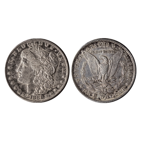 U.S.A., Silver Morgan Dollar (0.900 silver), 26.64gm, 1881 S, Obv: Portrait of Liberty, E.