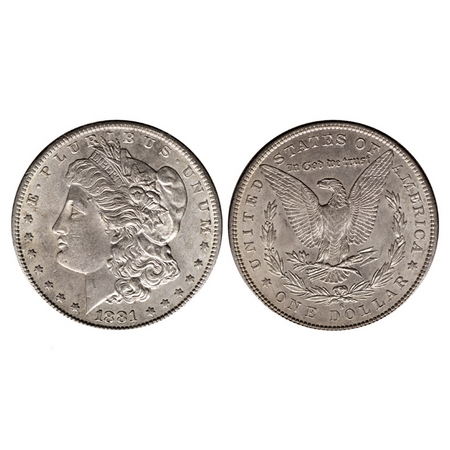 U.S.A., Silver Morgan Dollar (0.900 silver), 26.67gm, 1881 S, Obv: Portrait of Liberty, E.