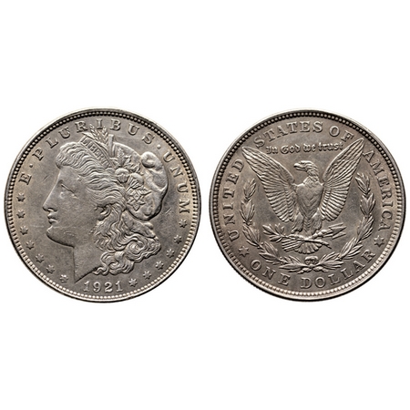 U.S.A., Silver Morgan Dollar (0.900 silver), 26.63gm, 1921, Obv: Portrait of Liberty, E.FL