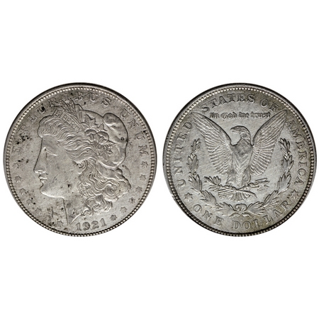 U.S.A., Silver Morgan Dollar (0.900 silver), 26.69gm, 1921 D, Obv: Portrait of Liberty, E.